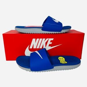 Nike Kawa GS/PS Swoosh Logo Slides Cobalt Blue/White Big Kids 819352-400 Size 5Y